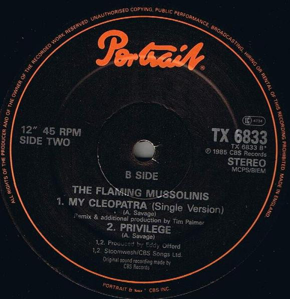 The Flaming Mussolinis : My Cleopatra (12")