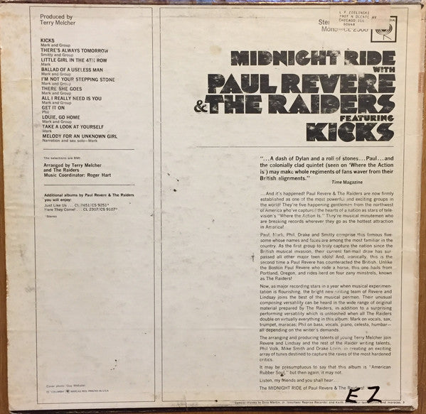 Paul Revere & The Raiders : Midnight Ride (LP, Album, Mono, Ter)