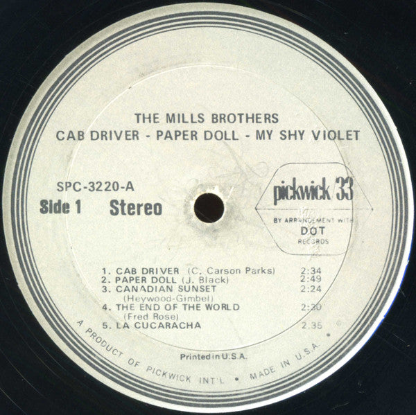 The Mills Brothers : Cab Driver, Paper Doll, My Shy Violet (LP, Comp)