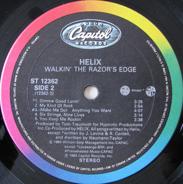 Helix (3) : Walkin' The Razor's Edge (LP, Album)