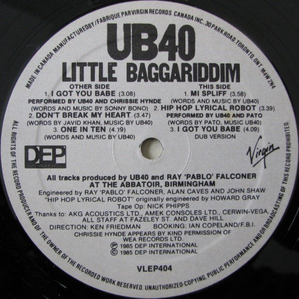 UB40 : Little Baggariddim (12", EP)