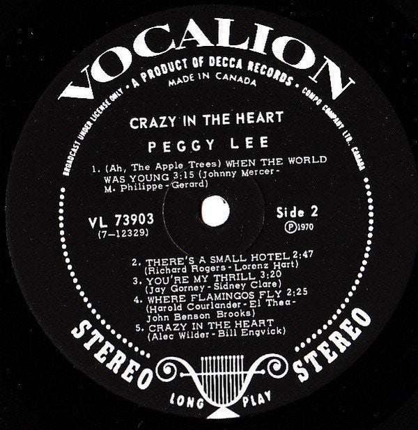 Peggy Lee : Crazy In The Heart (LP, Album)