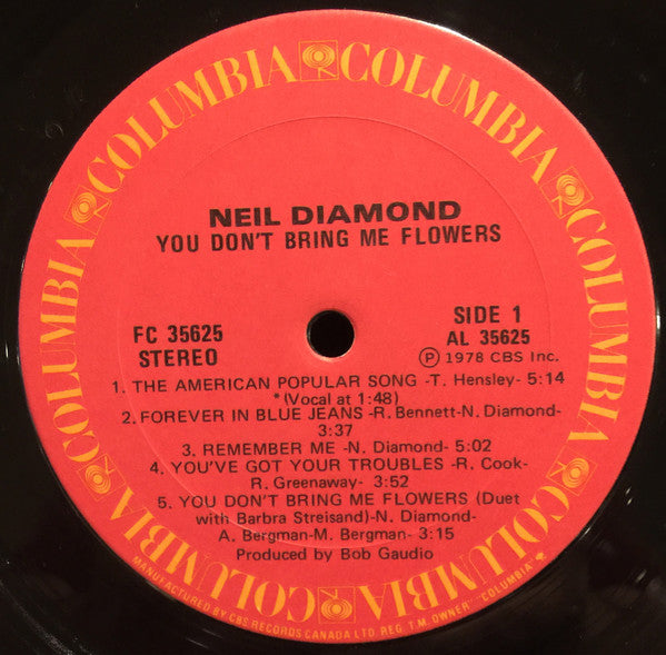 Neil Diamond : You Don't Bring Me Flowers (LP, Album)